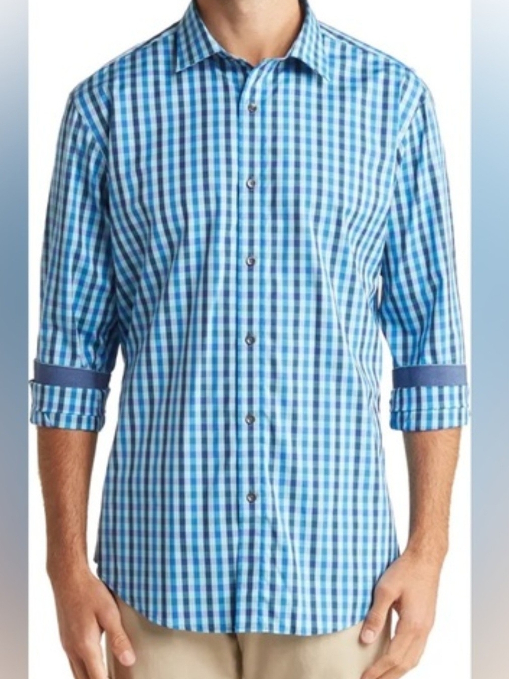 Bugatchi Classic Fit Mens Sz XL Plaid Long-Sleeve Button-Down 100% Cotton Shirt